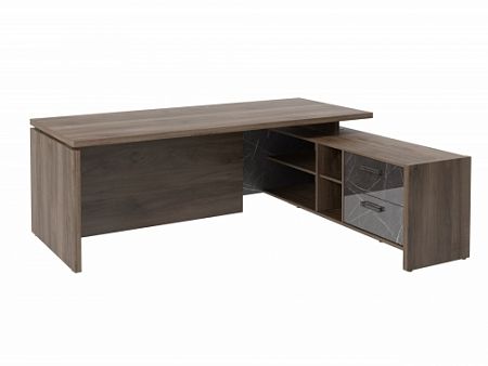 Стол с опорной тумбой FB-121R.GG Орех Пацифик Табак/Камень Пьетра Гриджиа черный